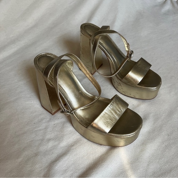 Larroudé Dolly Gold Platform Heels Size 9.5 - Picture 2 of 7